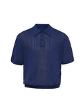 JCAESAR Cut‑Out Ribbed Polo‑Collar Short‑Sleeve Top - jcaesarclo