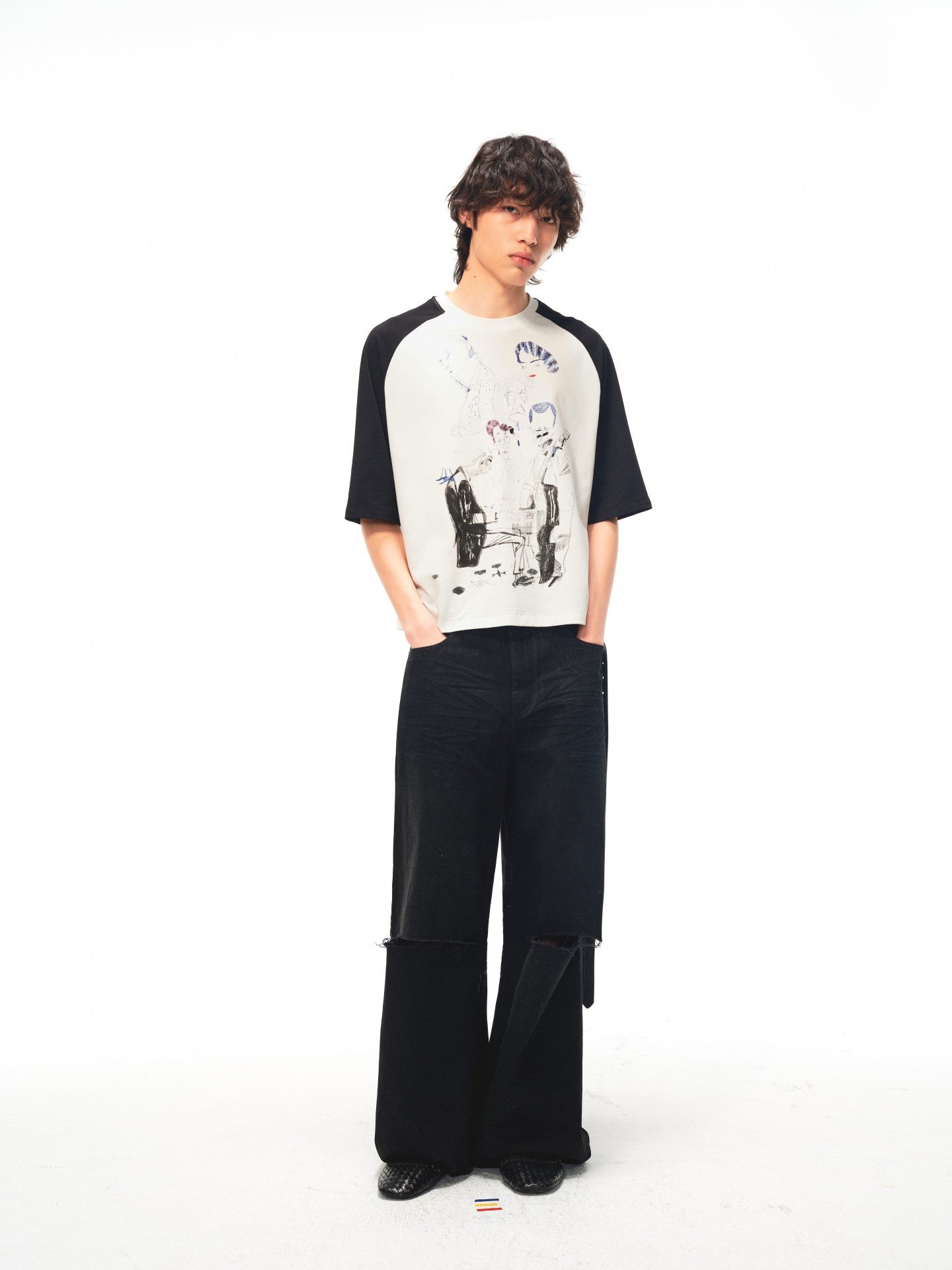 JCAESAR Vintage‑style raglan printed tee