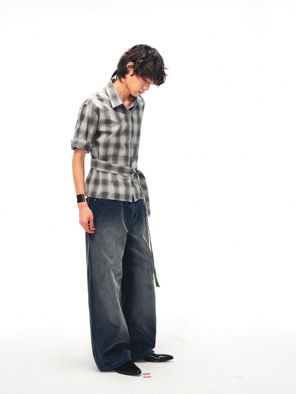 JCAESAR Plaid tie‑front shirt with shadowed pattern