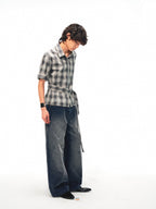 JCAESAR Plaid tie‑front shirt with shadowed pattern