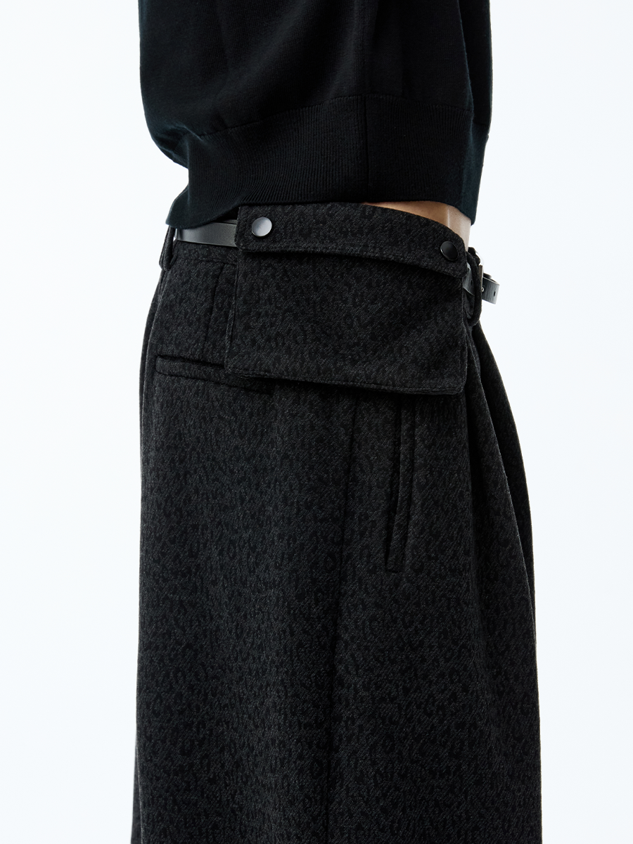 JCAESAR Pleated Side Waist Dark Leopard Print Long Pants - jcaesarclo