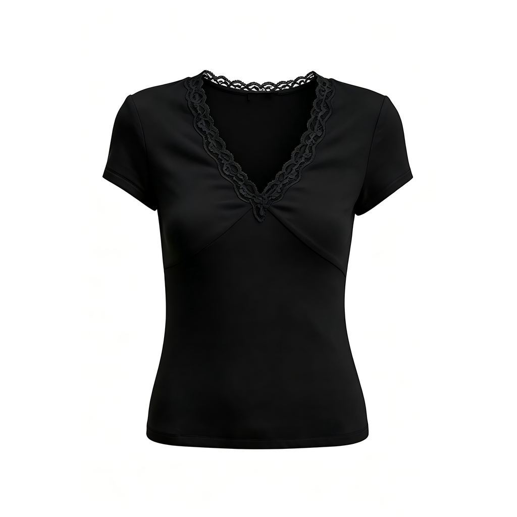 JCAESAR WOMEN Lace V-Neck Short-Sleeve Top - jcaesarclo