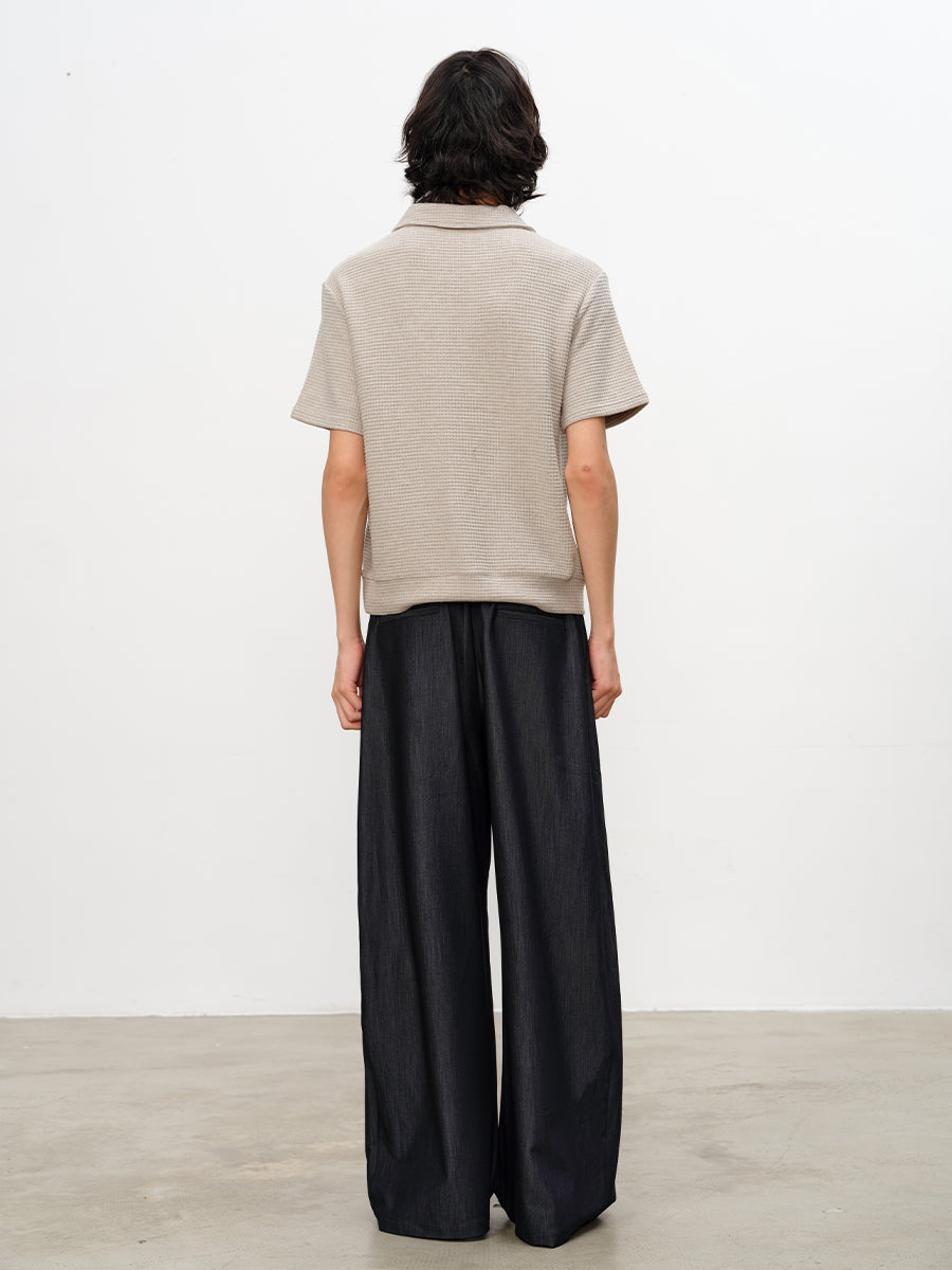 JCAESAR Diagonal Zipper Waffle-Knit Short-Sleeve Top - jcaesarclo