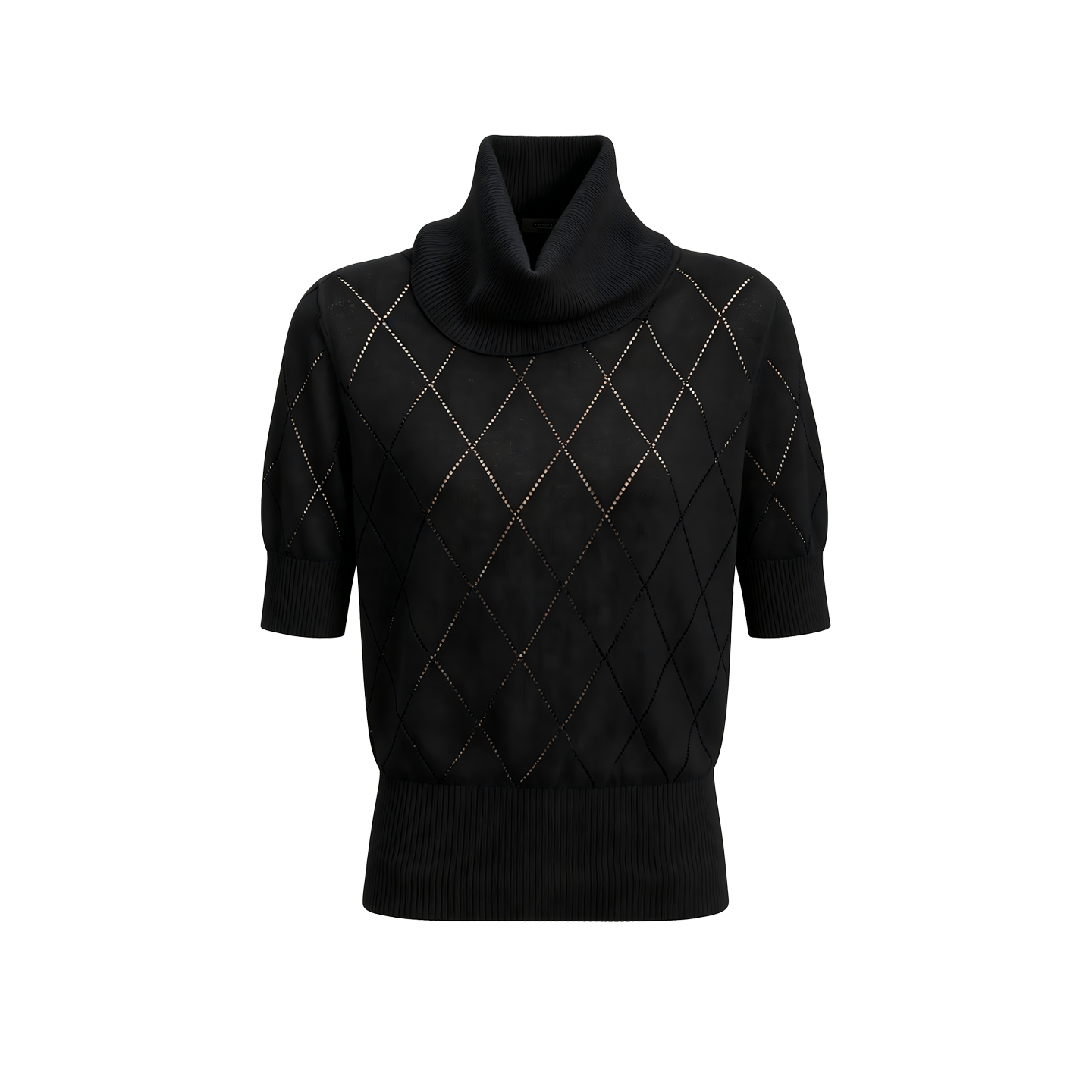 JCAESAR WOMEN Slouch-neck cutout argyle knit tee