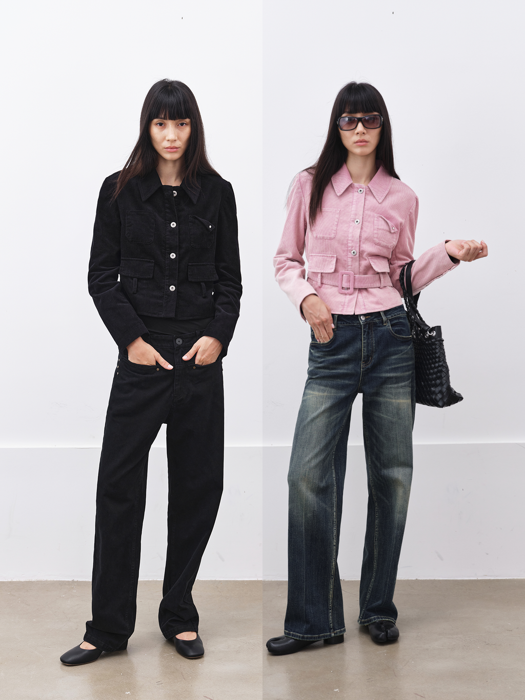 JCAESAR WOMEN  Washed Corduroy Tie-Belt Jacket
