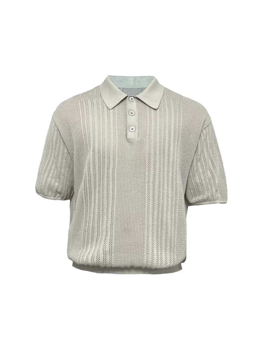 JCAESAR Cut‑Out Ribbed Polo‑Collar Short‑Sleeve Top - jcaesarclo