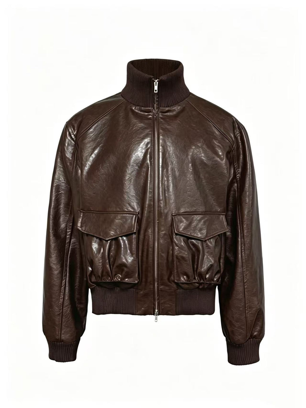 JCAESAR Pleated Short Leather Jacket