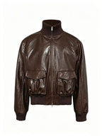 JCAESAR Pleated Short Leather Jacket