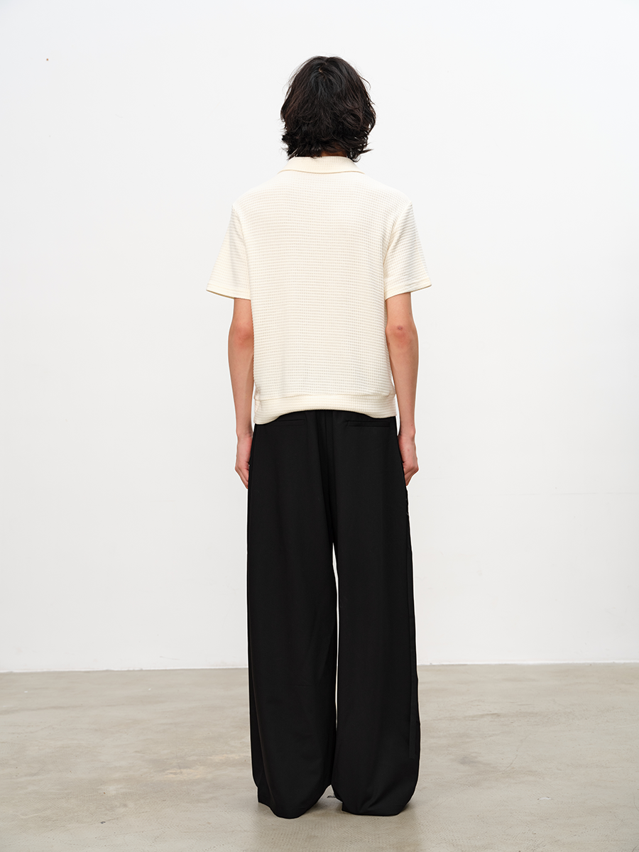 JCAESAR Diagonal Zipper Waffle-Knit Short-Sleeve Top - jcaesarclo