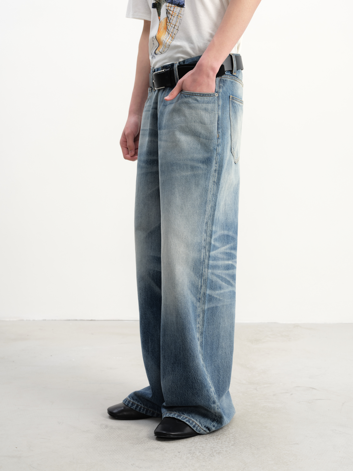JCAESAR Gray-Blue Wide-Leg Jeans