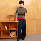 JCAESAR Black‑and‑Red Striped Knit Short‑Sleeve Top - jcaesarclo