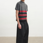 JCAESAR Black‑and‑Red Striped Knit Short‑Sleeve Top - jcaesarclo