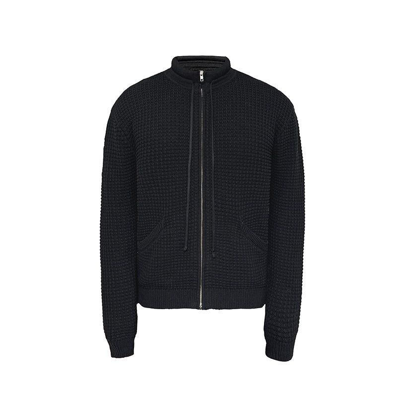 JCAESAR Cotton-Padded Collar Drawstring Knitted Cardigan