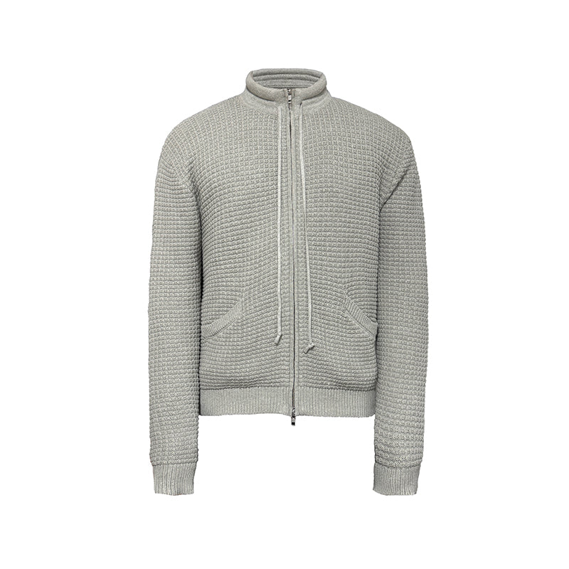 JCAESAR Cotton-Padded Collar Drawstring Knitted Cardigan