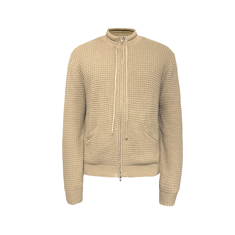 JCAESAR Cotton-Padded Collar Drawstring Knitted Cardigan