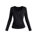 JCAESAR WOMEN U-Neck Rolled Hem Henley Long-Sleeve Shirt