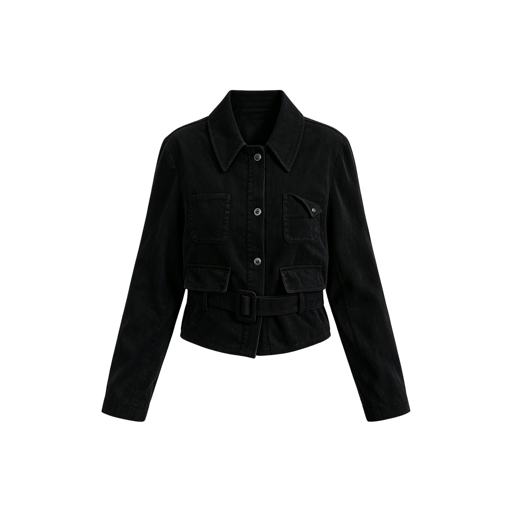 JCAESAR WOMEN  Washed Corduroy Tie-Belt Jacket