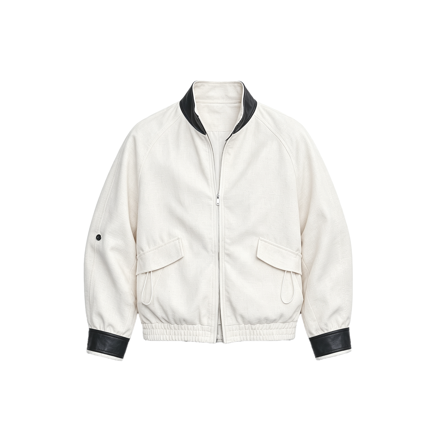 JCAESAR WOMEN Linen‑leather paneled Harrington jacket
