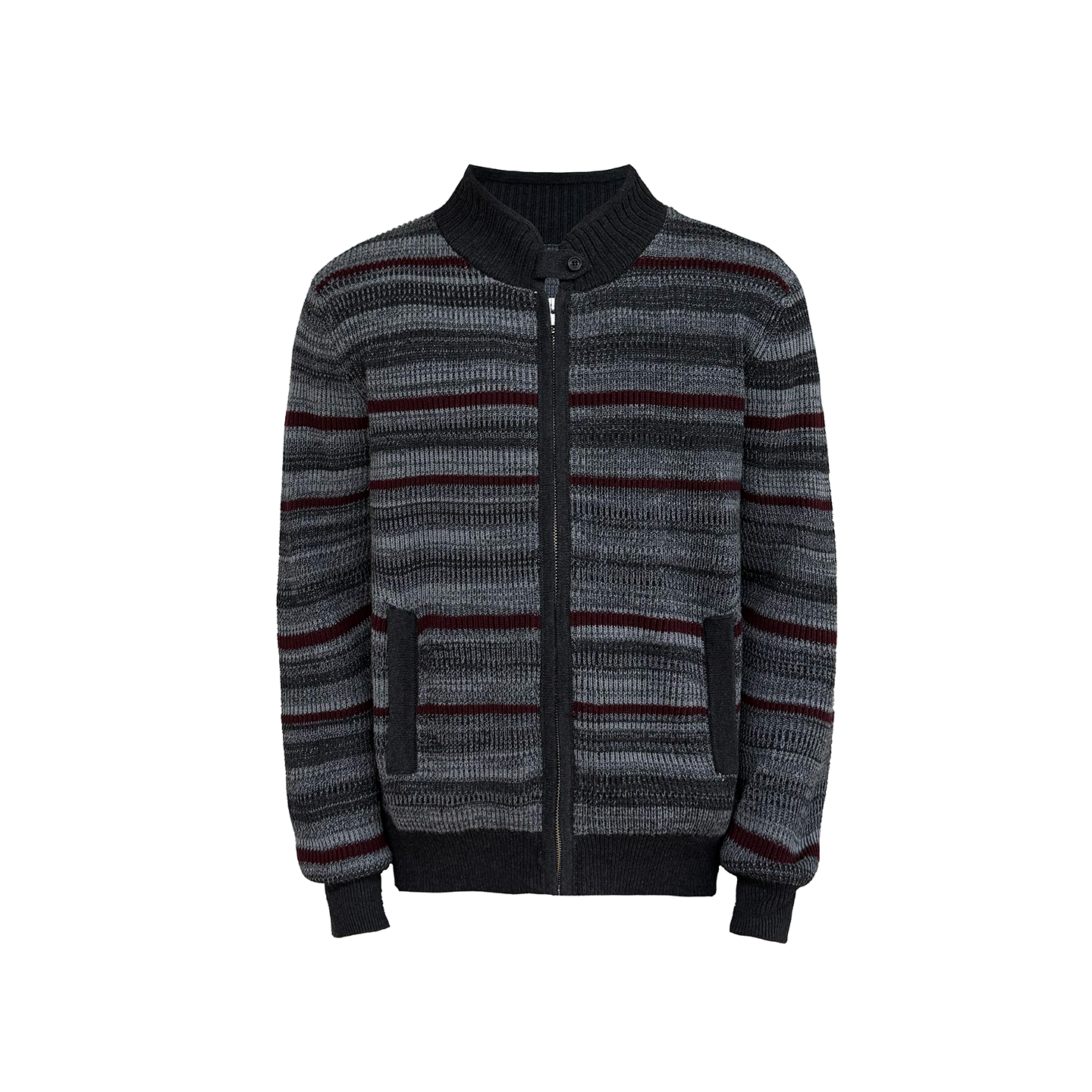 JCAESAR Accordion-Stripe Knit Cardigan Sweater