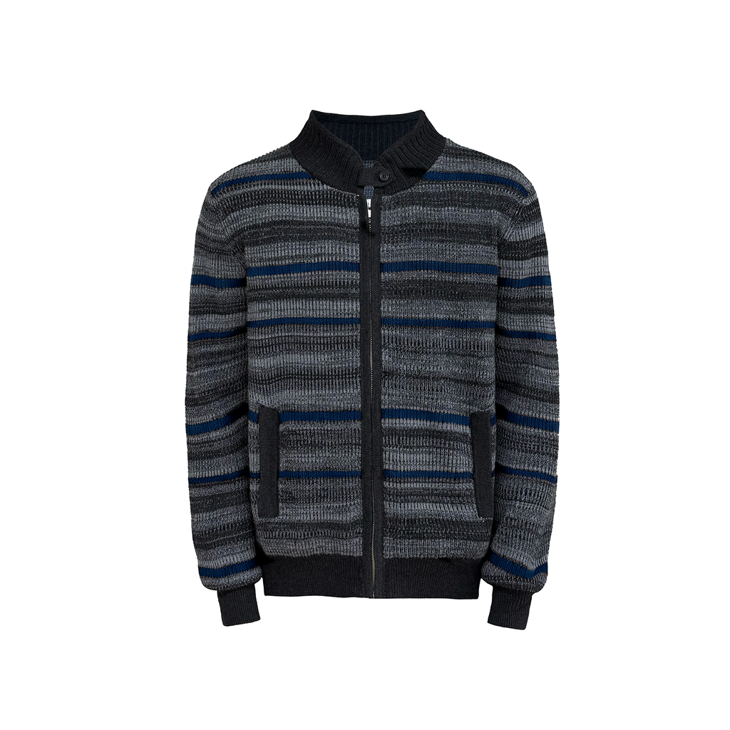 JCAESAR Accordion-Stripe Knit Cardigan Sweater