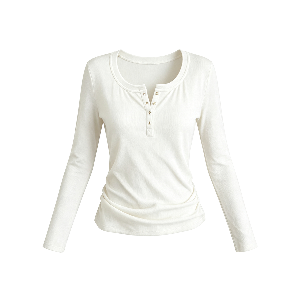 JCAESAR WOMEN U-Neck Rolled Hem Henley Long-Sleeve Shirt