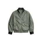 JCAESAR WOMEN Linen‑leather paneled Harrington jacket