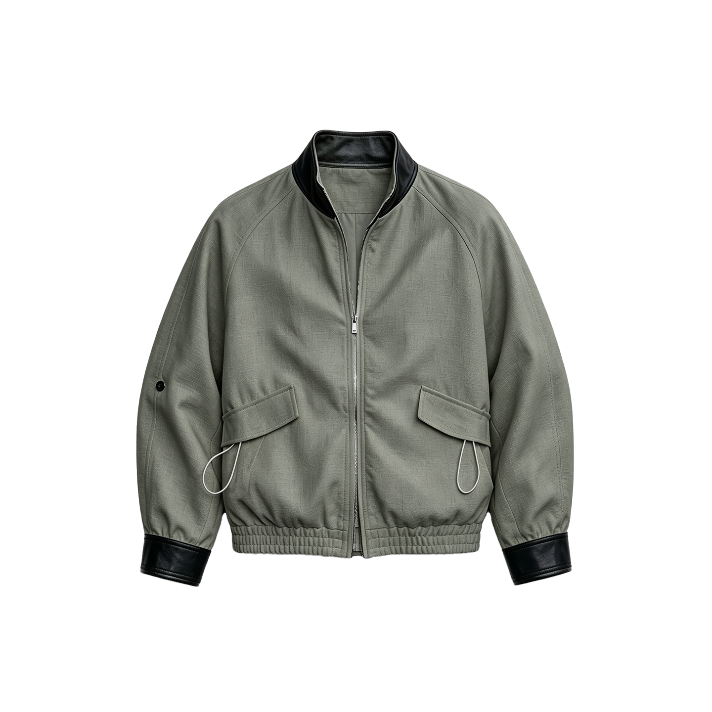 JCAESAR WOMEN Linen‑leather paneled Harrington jacket