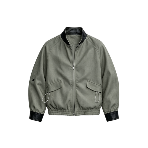 JCAESAR WOMEN Linen‑leather paneled Harrington jacket