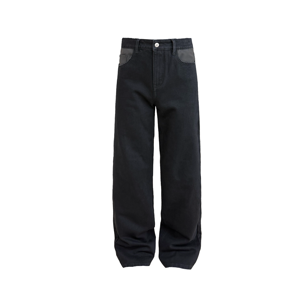 JCAESAR Panelled Leather Slim-Fit Jeans