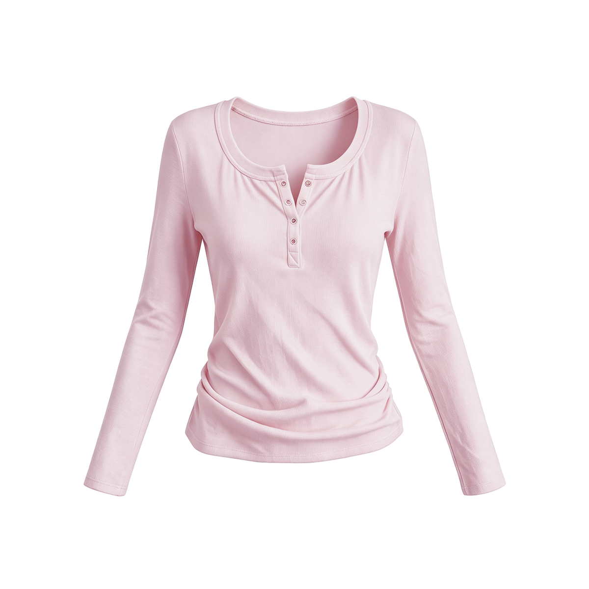 JCAESAR WOMEN U-Neck Rolled Hem Henley Long-Sleeve Shirt