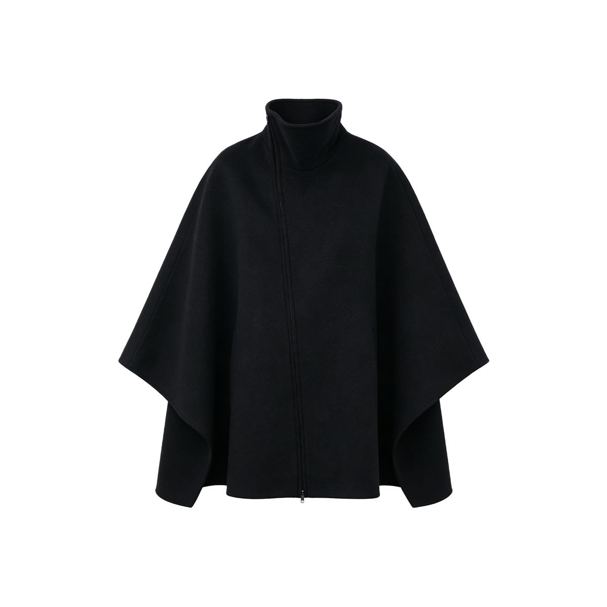 JCAESAR WOMEN Asymmetric Zip Wool Cape Coat