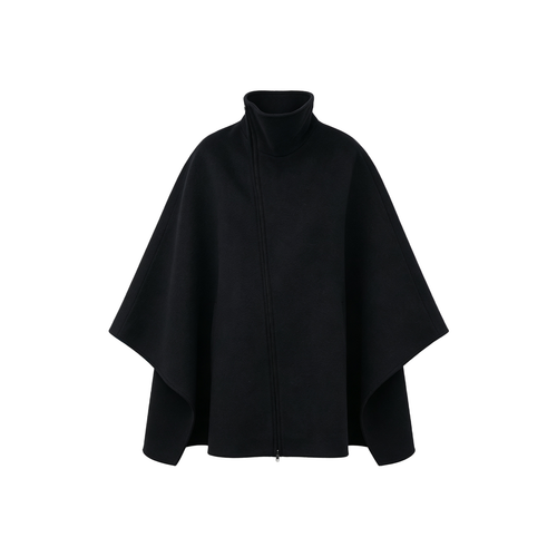 JCAESAR WOMEN Asymmetric Zip Wool Cape Coat