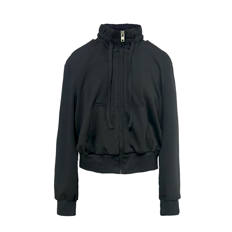 JCAESAR WOMEN Gathered Collar With Drawstring And Zipper Hoodie Sweatshirt - jcaesarclo