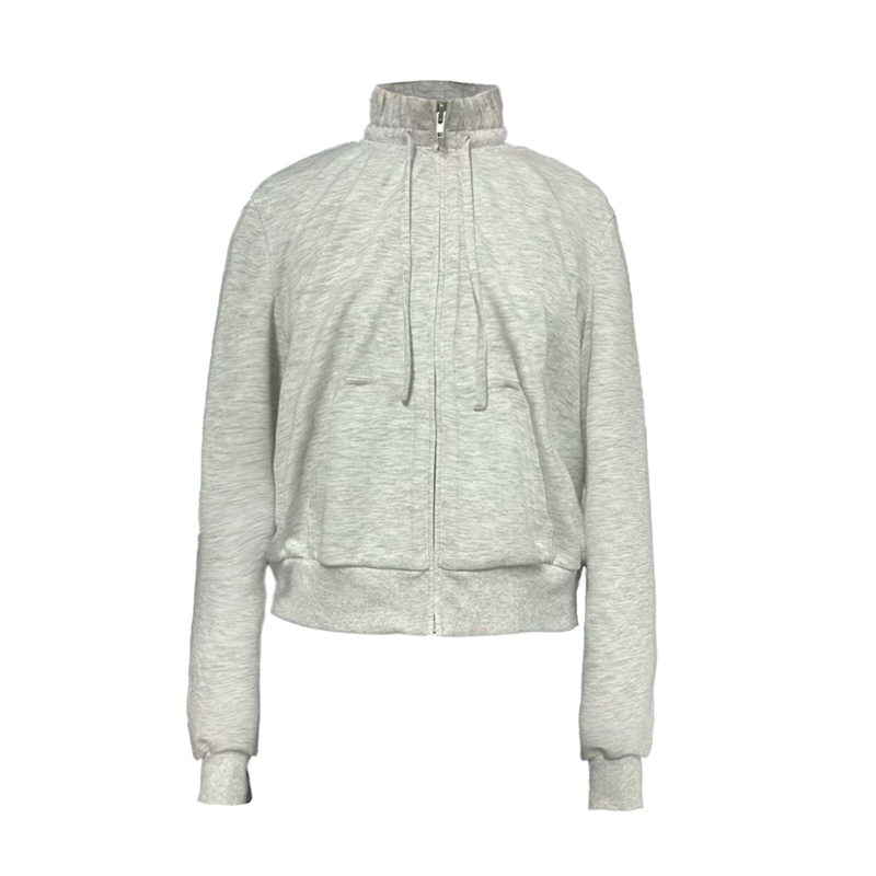 JCAESAR WOMEN Gathered Collar With Drawstring And Zipper Hoodie Sweatshirt - jcaesarclo