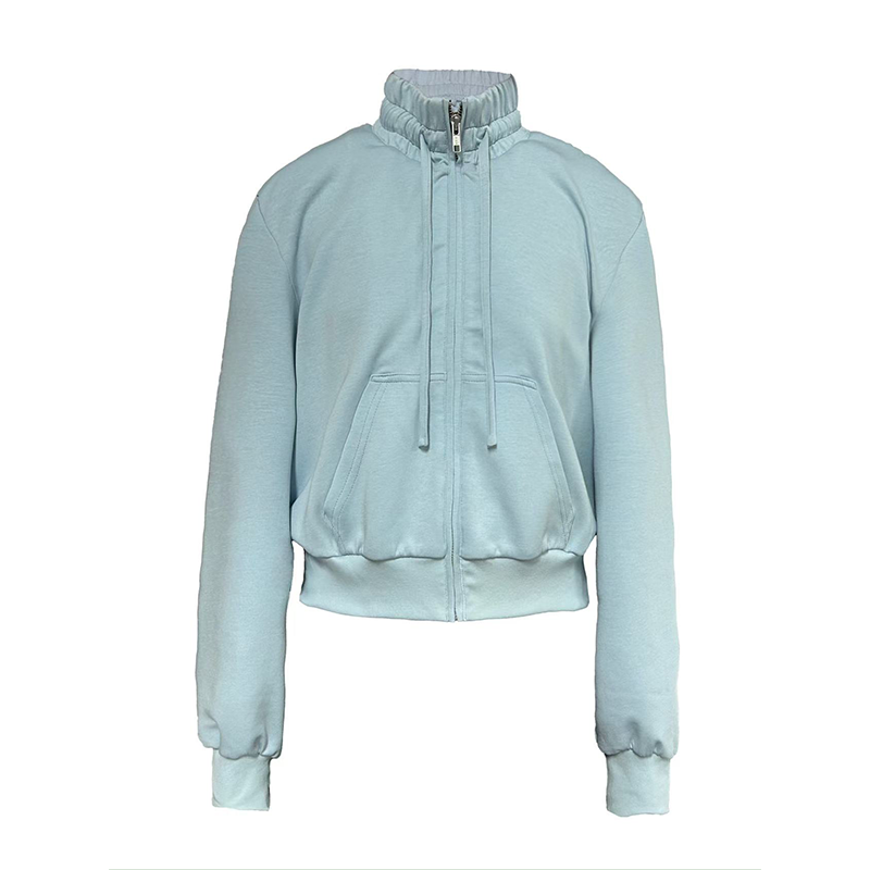JCAESAR WOMEN Gathered Collar With Drawstring And Zipper Hoodie Sweatshirt - jcaesarclo