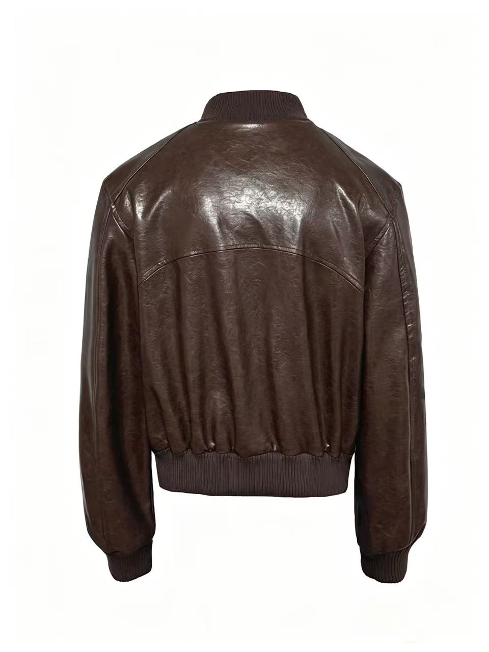 JCAESAR Pleated Short Leather Jacket