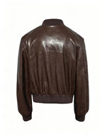 JCAESAR Pleated Short Leather Jacket