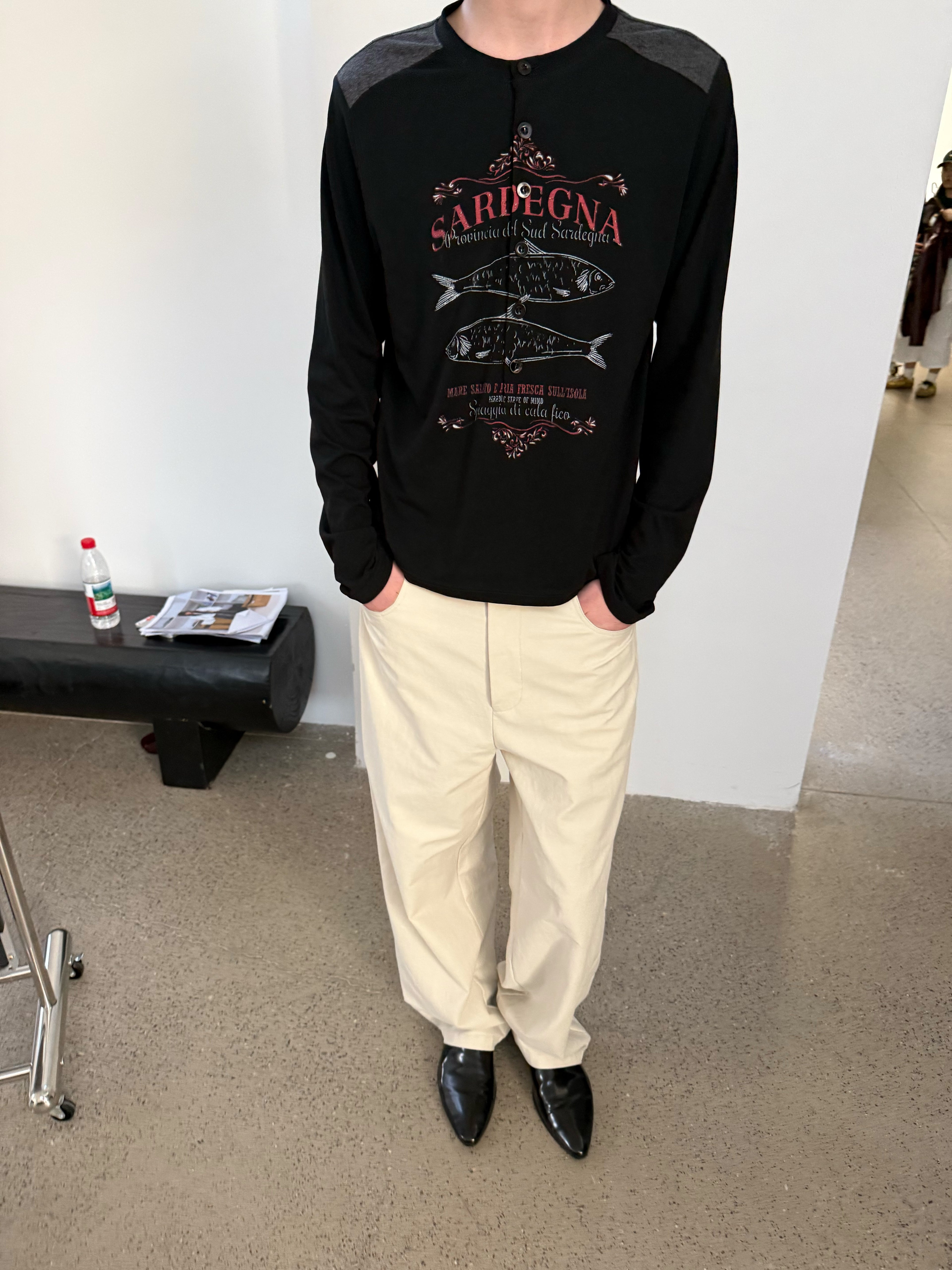 JCAESAR Sardine‑panel Henley long‑sleeve shirt