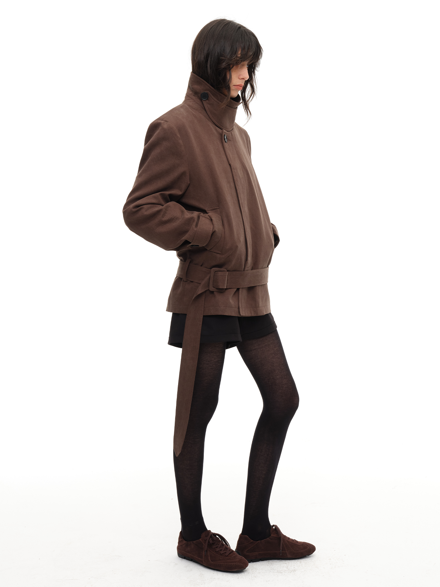 JCAESAR WOMEN Detachable Shoulder‑Pad Belted Trench Coat - jcaesarclo