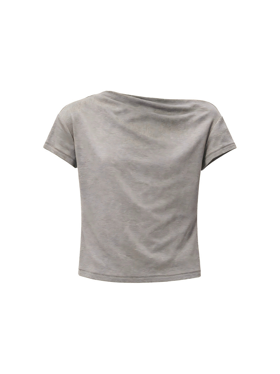 JCAESAR WOMEN Twisted Pleated Asymmetric‑Shoulder Tee