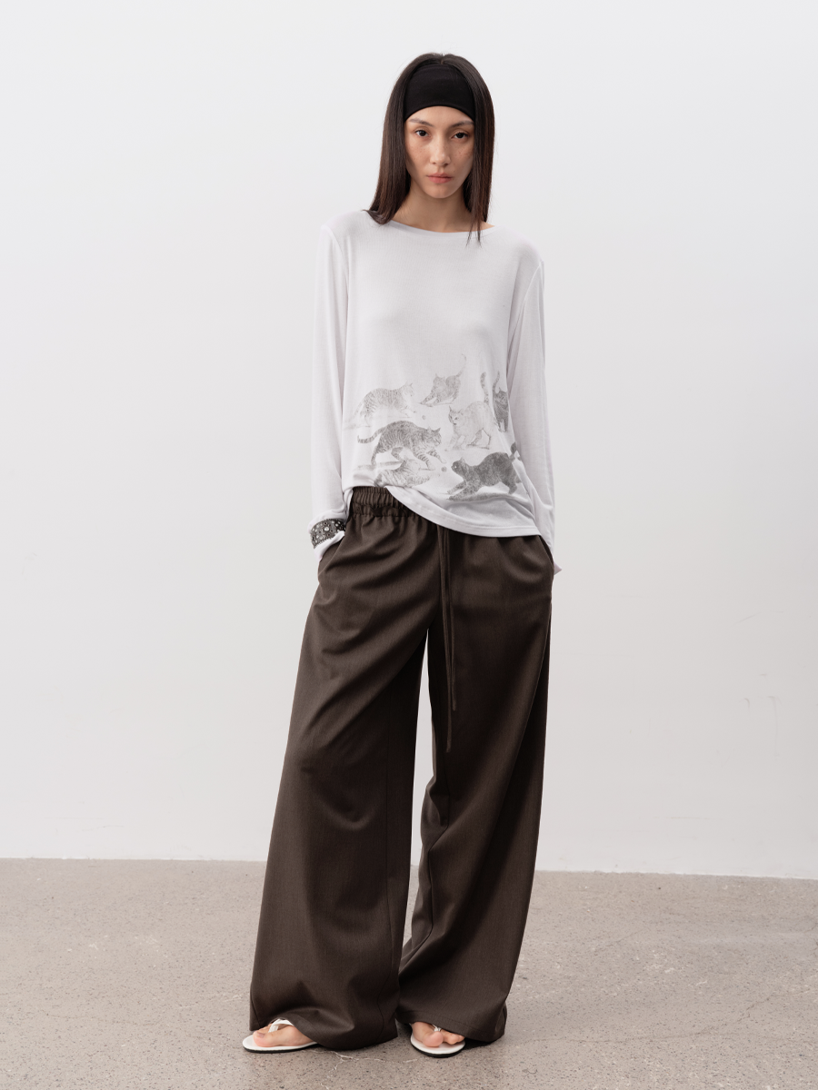JCAESAR WOMEN Frayed Drawstring Dress Pants - jcaesarclo