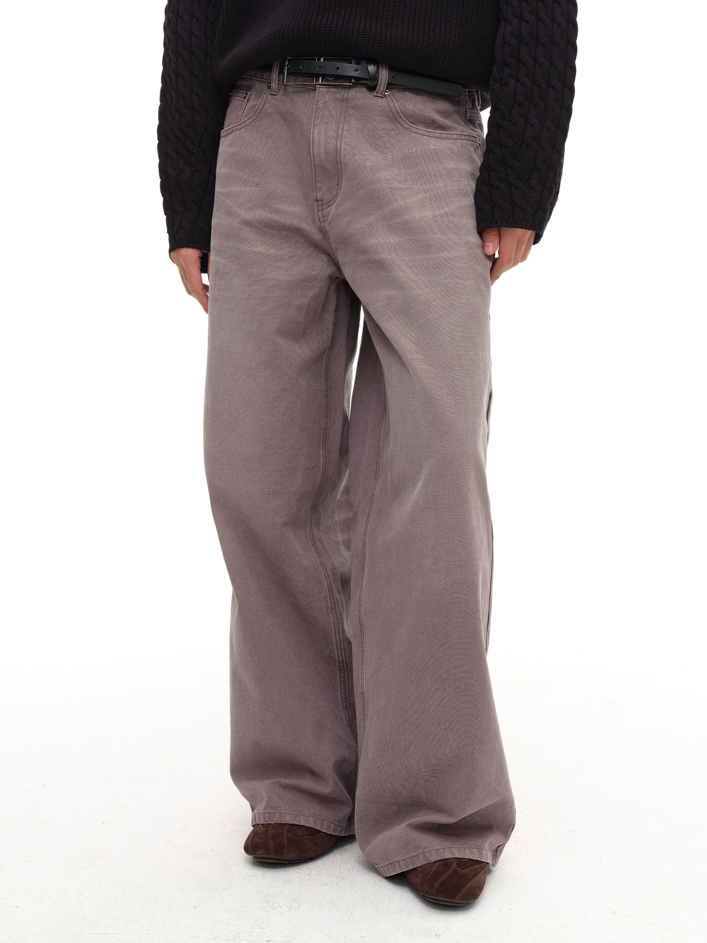 JCAESAR Gray-Purple Washed Wide-Leg Jeans - jcaesarclo
