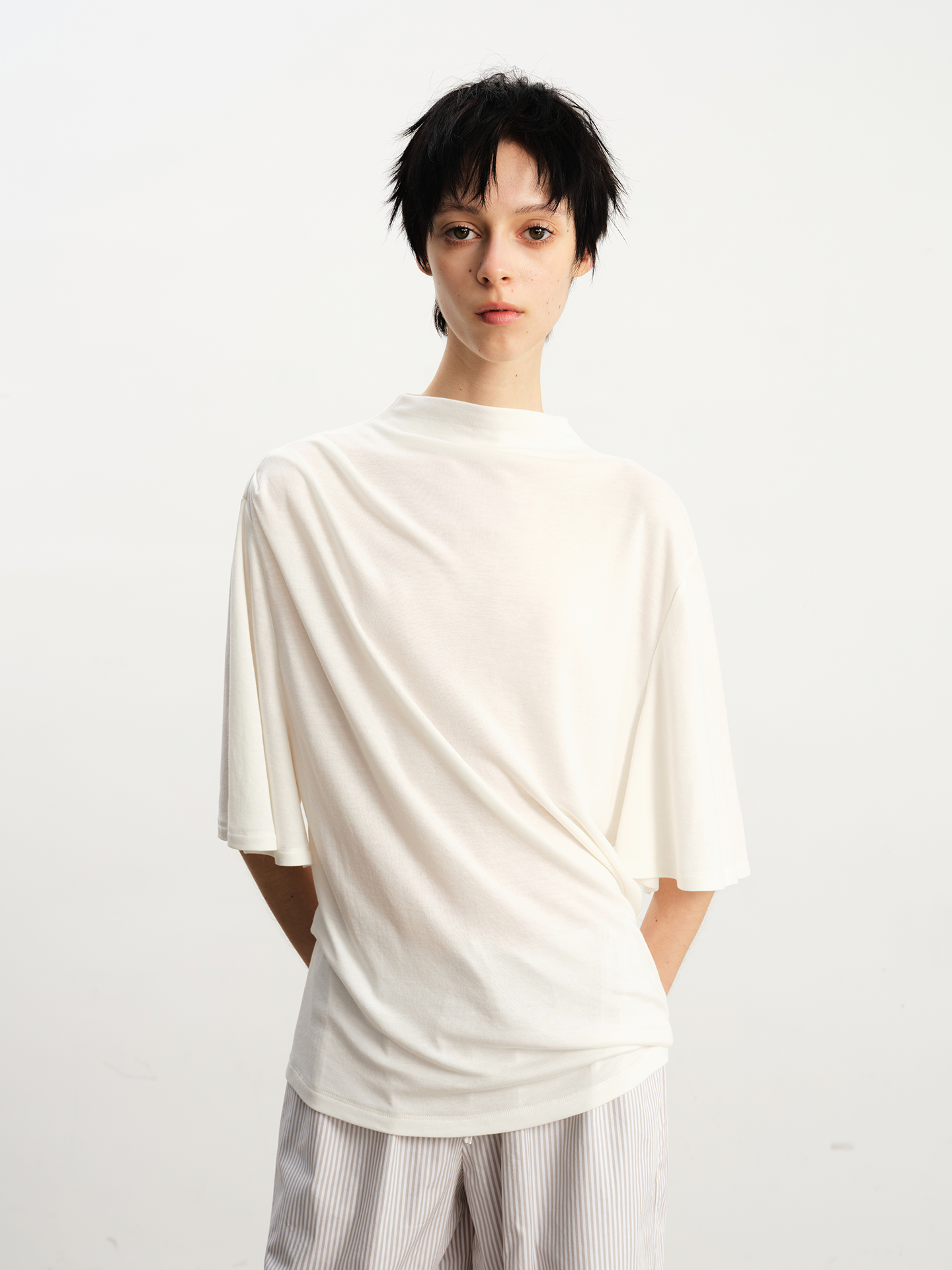JCAESAR WOMEN Ruched draped short-sleeve top