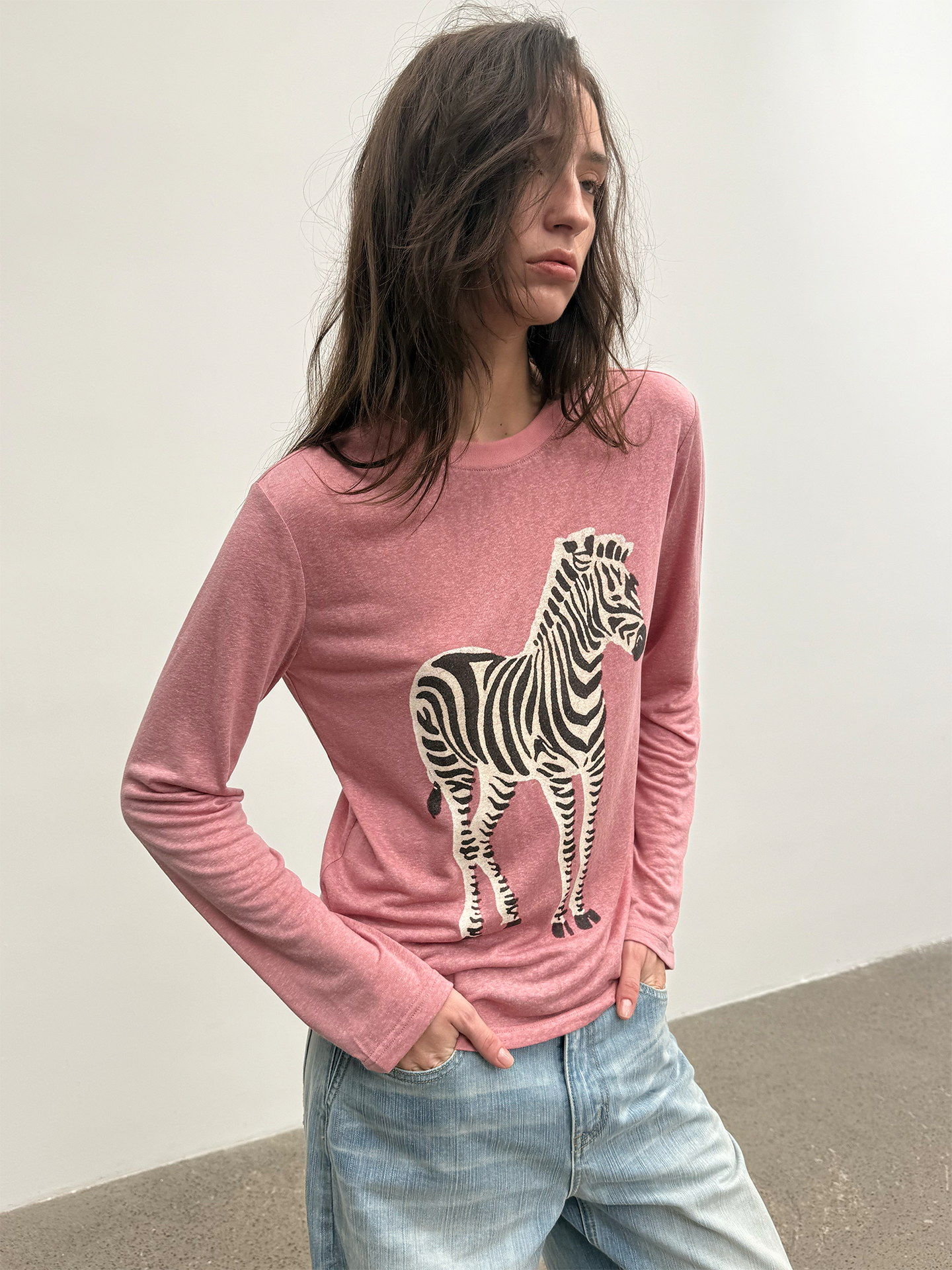 JCAESAR WOMEN Zebra motif printed long‑sleeve shirt