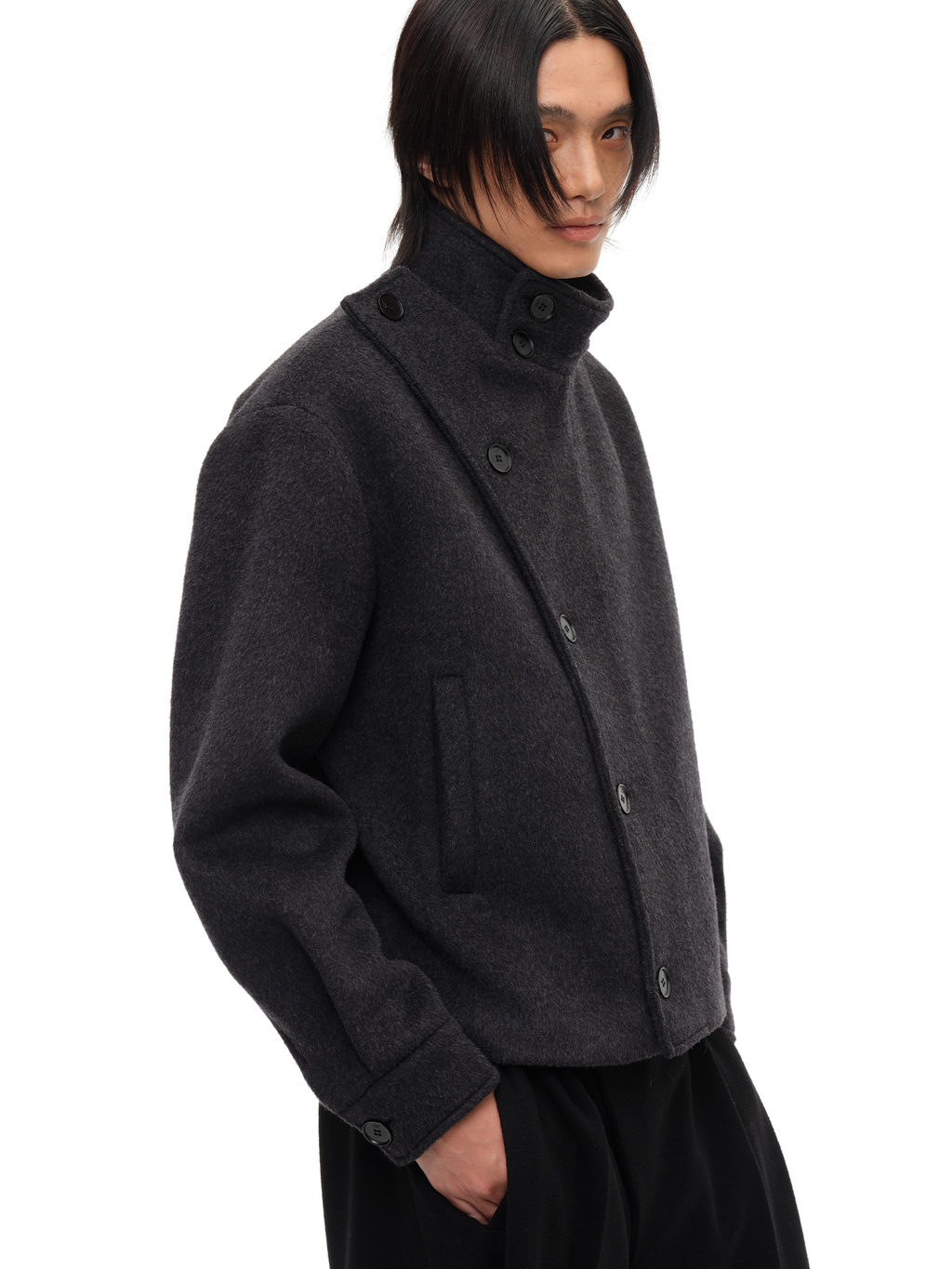JCAESAR Buttoned Wool Jacket with Lapel Collar - jcaesarclo