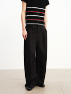 JCAESAR lack Linen Trousers with Accordion Pleats