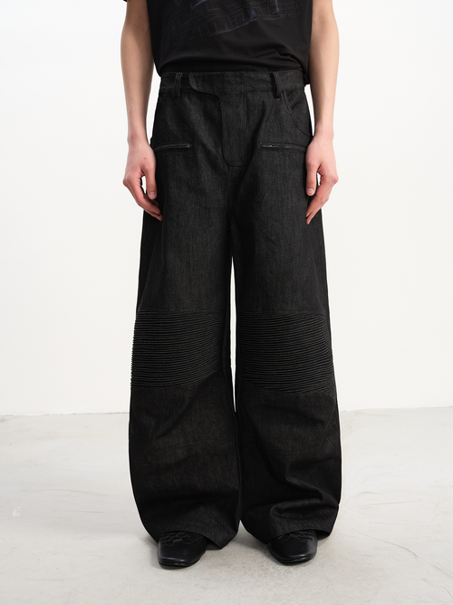 JCAESAR Raw Denim Wide-Leg Biker Pants - jcaesarclo