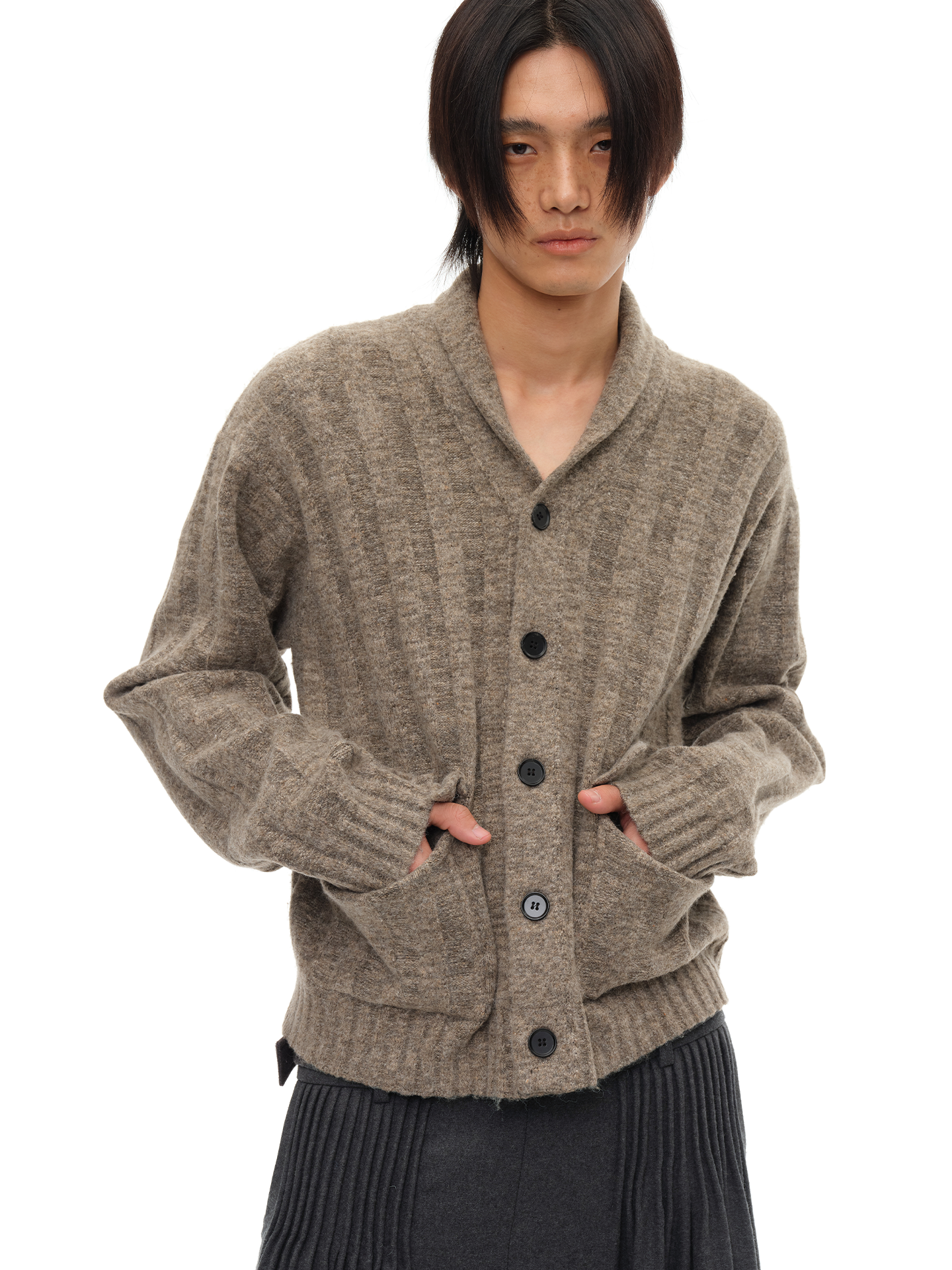 JCAESAR Shawl-Collar Ribbed Sweater - jcaesarclo