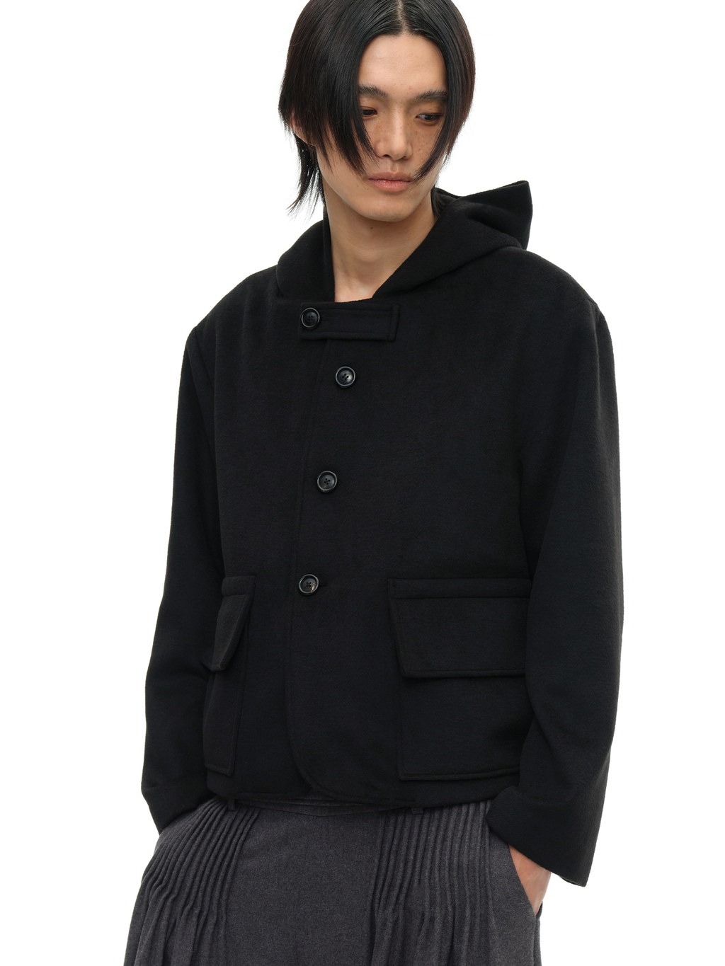 JCAESAR Hooded Wool Jacket with Pockets - jcaesarclo