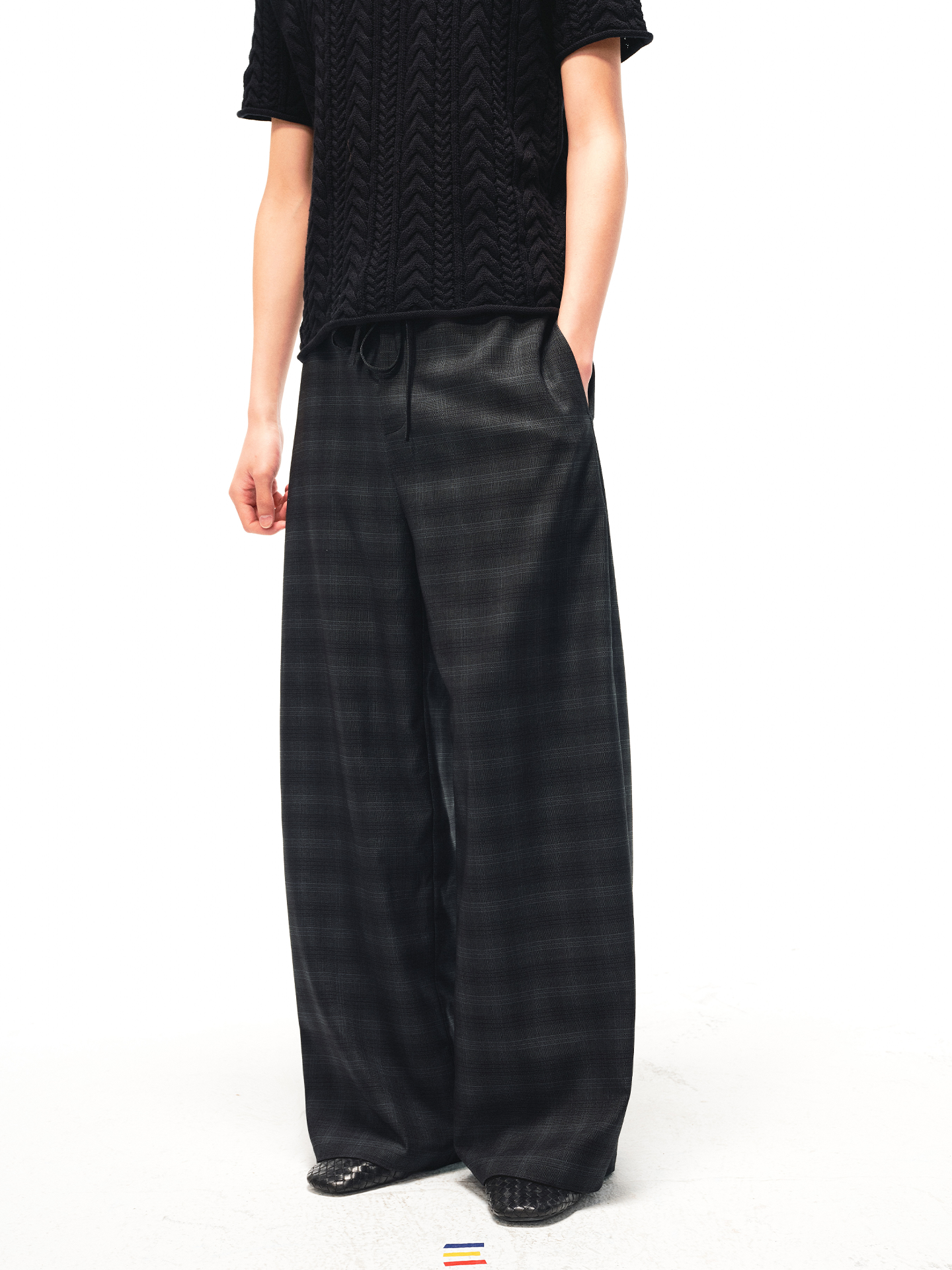 JCAESAR Checkered drawstring trousers with subtle grid pattern